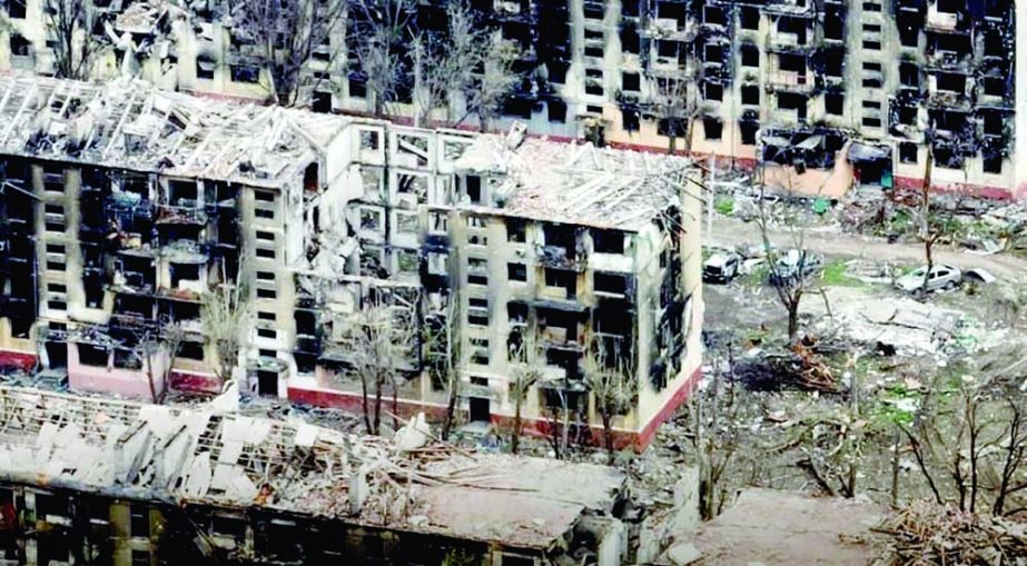 An aerial view shows damaged buildings amid Russia's ongoing invasion of Ukraine, in Mariupol, Ukraine in this handout picture taken with a drone released on Sunday. Agency photo