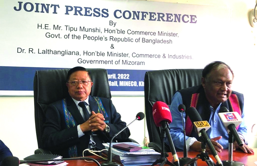 Commerce Minister Tipu Munshi (right) was addressing a press conference during his visit to India's Mizoram state recently.