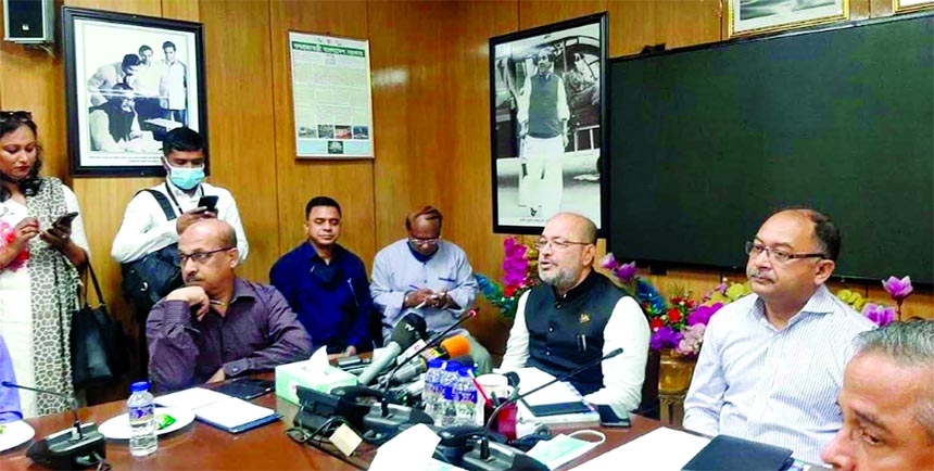 State Minister for Disaster Management and Relief Dr. Enamur Rahman briefs journalists after pre-preparedness meeting about cyclone at Bangladesh Secretariat on Thursday.
