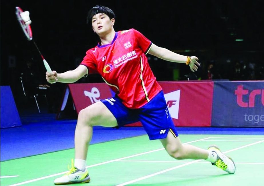 Wang Zhiyi of China competes in the singles match against Ania Setien of Spain during a group B match at the Uber Cup badminton tournament in Bangkok, Thailand on Monday. Agency photo