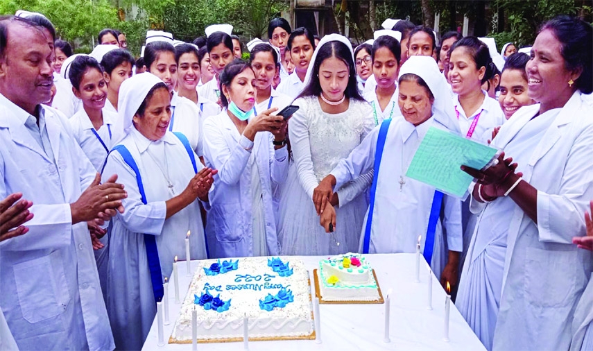 MIRZAPUR (Tangail): A cake cutting programme organized at Kumudini Nursing School and College in Mirzapur Upazila on the occasion of the International Nurses Day on Thursday.