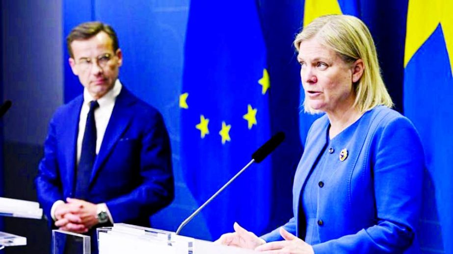 Sweden's Prime Minister Magdalena Andersson attends a news conference in Stockholm, Sweden on Monday. Agency photo