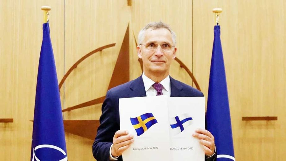 At NATO headquarters in Brussels, alliance chief Jens Stoltenberg formally received the applications from the Finnish and Swedish ambassadors, calling them "an historic step".