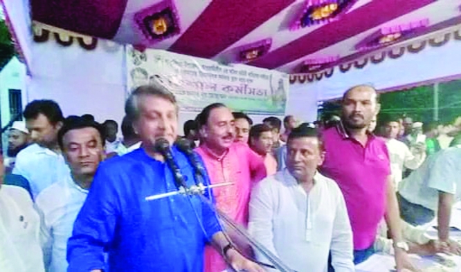 Ruling Awami League leader, former IGP-Sr. Secretary Noor Mohammad MP on Thursday evening address at a public rally at Pakundia town in Kishoreganj. Among others, Upazila Chairman Rafiqul Islam Renu and others dignified local leaders were also present