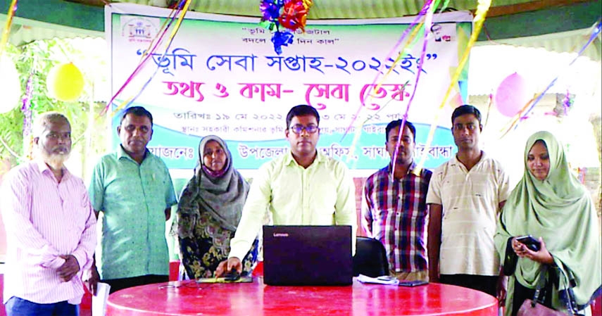 SAGHATA (Gaibandha): Sardar Mustafa Shahin, UNO, Saghta Upazila speaks at the inaugural programme of the Land Service Week on Sunday.