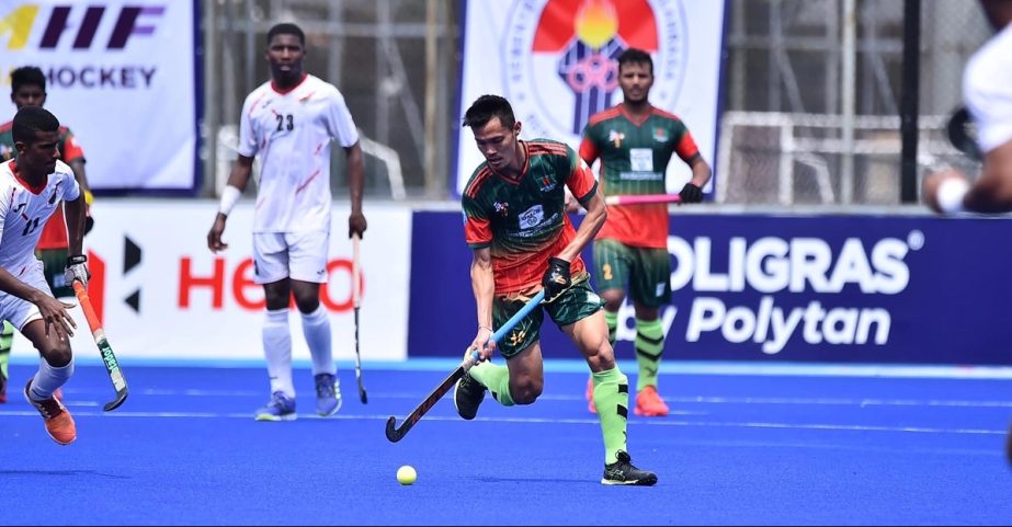 A moment of the Group-B match of the Asia Cup Hockey between Bangladesh and Oman, at Jakarta, the capital city of Indonesia on Tuesday. Agency photo