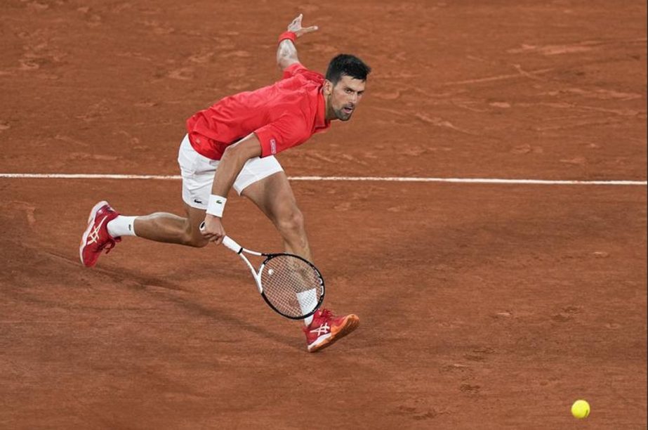 Serbia's Novak Djokovic returns the ball to Japan's Yoshihito Nishioka during their men's singles match on day two of the Roland-Garros Open tennis tournament at the Court Philippe-Chatrier in Paris on Monday. AP photo