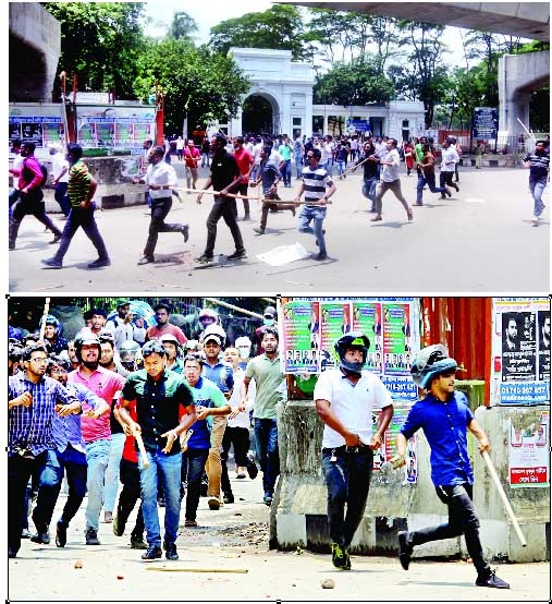 Sporadic clashes took place between Bangladesh Chhatra League (BCL) and Jatiyatabadi Chhatra Dal (JCD) activists on the Supreme Court premises on Thursday. NN photo