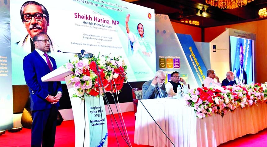 LGRD and Cooperatives Minister Tajul Islam speaks at an international conference on 'Bangladesh Delta Plan 2100 : Issues and Challenges of Implementation' at Sonargaon Hotel in the city on Friday.