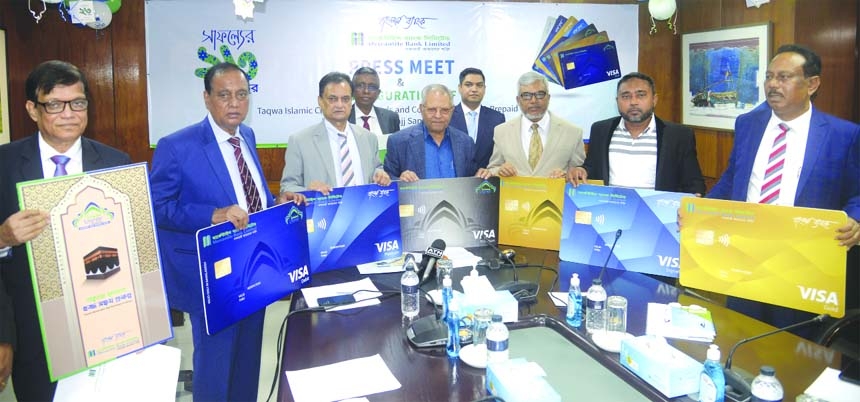 Morshed Alam M.P, Chairman along with other top executives of Mercantile Bank Limited, launches its 7 new card services marking the bank's 23rd anniversary at its head office in the capital on Wednesday.