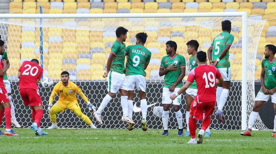 A moment of the match of the Group-E of the AFC Asian Cup Qualifiers between Bangladesh and Bahrain at the Bukit Jalil Stadium in Kuala Lumpur, the capital city of Malaysia on Wednesday. Agency photo