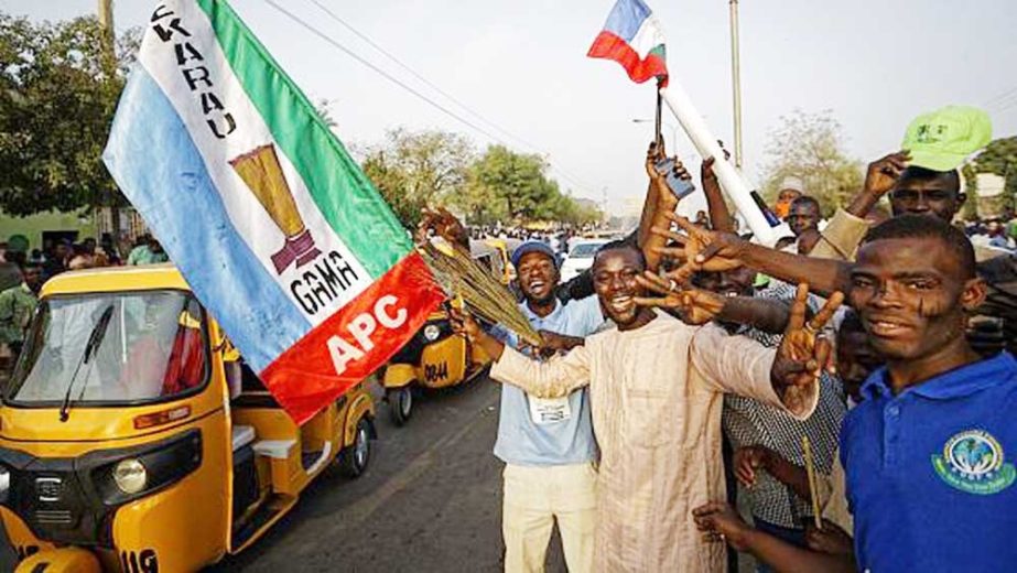 Nigeria ruling party leaders and workers celebrate their primaries in the presidential election. Agency photo