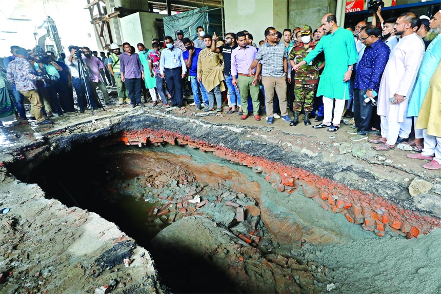 DNCC Mayor Atiqul Islam visits drainage received from Dhaka WASA at Kazipara-Shewrapara area in the city on Friday.