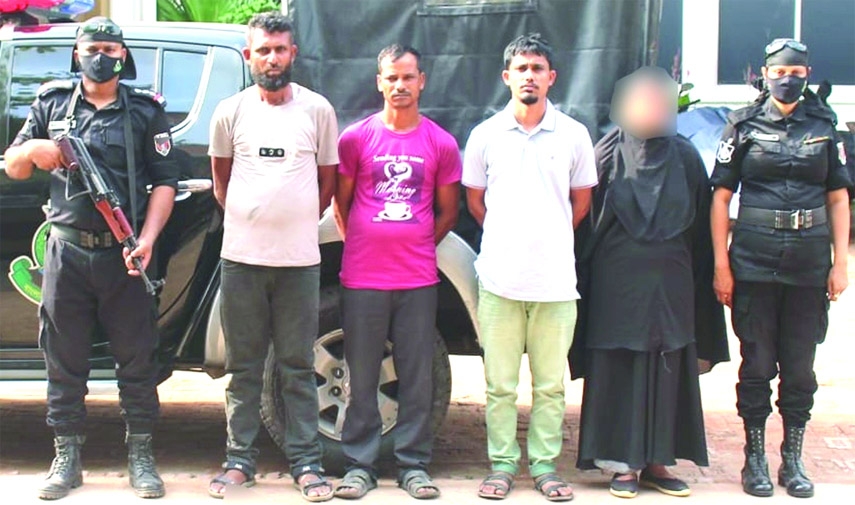 RAB-11 detains four person with phensidyl and hemp conducting raids at Narayanganj Port and Sonargaon areas on Friday.