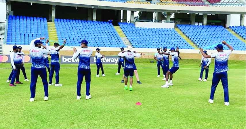Members of Bangladesh Cricket team during their practice session recently.