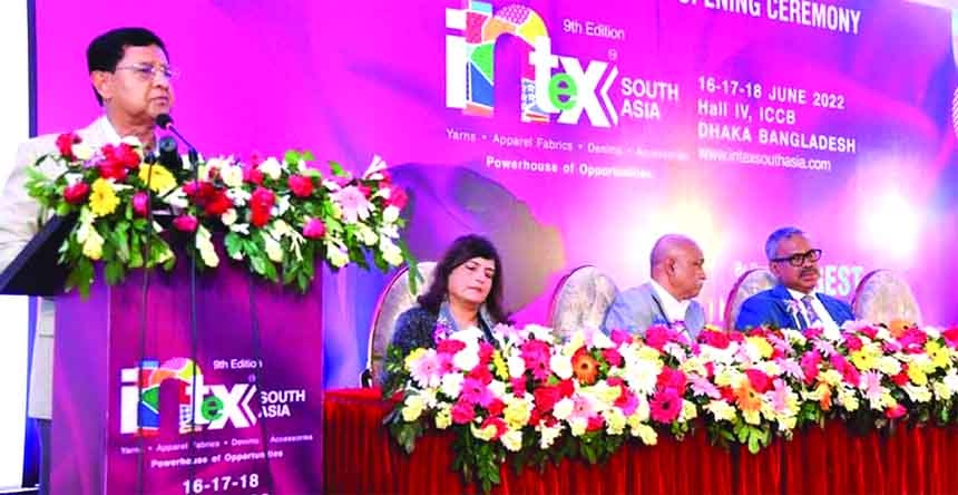 Textiles and Jute Minister Golam Dastagir Gazi addressing a three day-long exhibition of the 9th edition of Intex South Asia organized Worldex India at a convention hall in Dhaka on Thursday.
