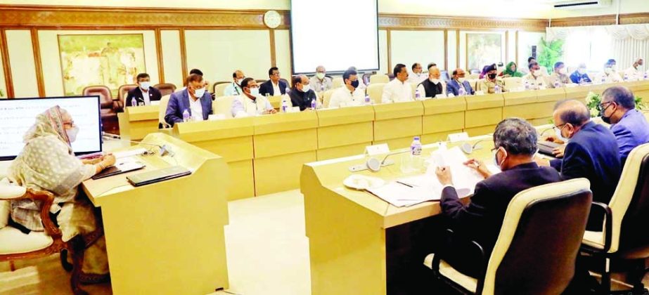 Prime Minister Sheikh Hasina presides over the meeting of National Disaster Management Council at PMO on Monday. PID photo