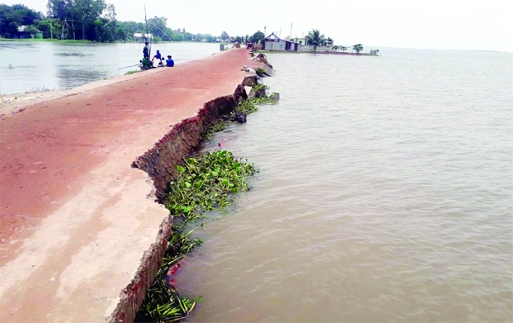 A portion of road gets eroded as 20 villages of 10 unions of Bijoynagar upazila in Brahmanbaria flooded due to onrush of water in Kazla Beel. As a result, the predicament to the flood-prone area knows on bounds.