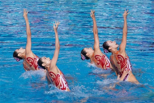 Team China perform during the artistic swimming women's team free final of the 19th FINA World Championships in Budapest, Hungary on Friday.