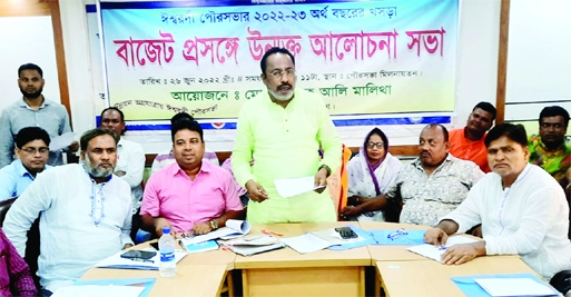 ISHWARDI (Pabna): Municipal Mayor Ishaq Ali Malitha presides the budget discussion during Ishwardi Municipality's surplus budget announced programme at Municipal Auditorium on Sunday.