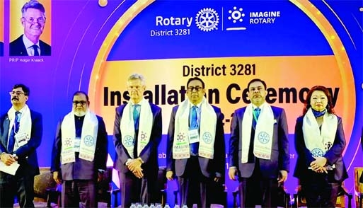 Liberation War Affairs Minister AKM Mozammel Haque , among others, attend the orientation ceremony of Rotary International District 3281 Bangladesh at BICC in the city on Friday.
