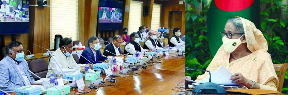 Prime Minister Sheikh Hasina presides over the cabinet meeting held at the Secretariat through video conference from Ganobhaban in the capital on Sunday. PID photo
