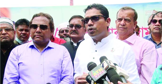 JAMALPUR : State Minister for Information and Communication Technology Junaid Ahmed Palak MP speaks after the foundation stone laid of Hi -Tech Park in Jamalpur on Saturday.