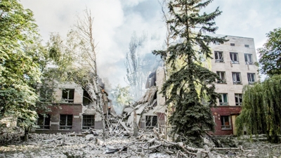 An Ukraine city that fell to Russia after burnt.