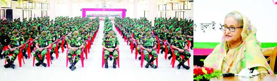 Prime Minister Sheikh Hasina speaks at a ceremony in observance of the 47th founding anniversary of PGR at its Headquarters of Dhaka Cantonment through video conference from Ganabhaban on Tuesday. PID photo