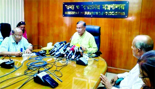 Information and Broadcasting Minister Dr. Hasan Mahmud exchanges views with journalists at his office of the ministry on Thursday.