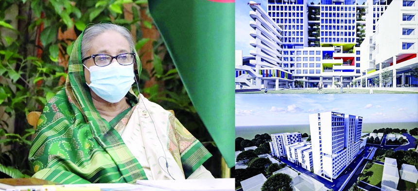 Prime Minister Sheikh Hasina witnesses the presentation of architectural design of 'National Academy for Autism and Neuro-Development Disabilities Complex' at Ganabhaban in the city on Wednesday.