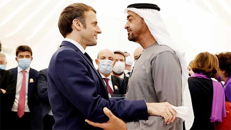 President Emmanuel Macron and UAE leader Sheikh Mohamed bin Zayed Al-Nahyan in Paris. Agency photo