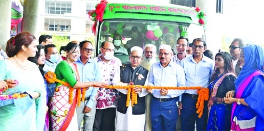 State Minister for Civil Aviation and Tourism Mahbub Ali inaugurates package tour on 'Padma Setu Vramon' of BPC cutting ribbon at Parjaton Bhaban premises in the city on Friday.