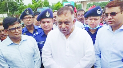Home Minister Asaduzzaman Khan Kamal speaks with journalists after inaugurating the newly constructed women police barracks in Moulvibazar Police Line on Thursday.