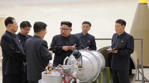 State media showed North Korean leader Kim Jong-un inspecting what it said was a hydrogen bomb