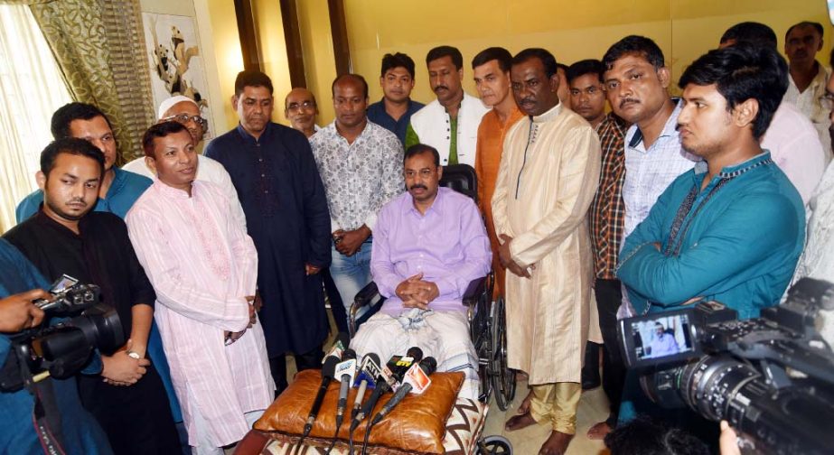 CCC Mayor A J M Nasir Uddin talking to journalists during a view exchange meeting on Eid- ul- Azha on Saturday.