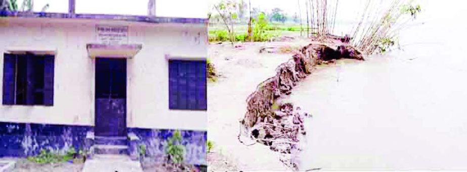 SUNDARGANJ (Gaibandha):Teesta River erosion has taken a serious turn as engulfing Kishamot Sadar Community Clinic at Sundarganj Upazila. This snap was taken yesterday.