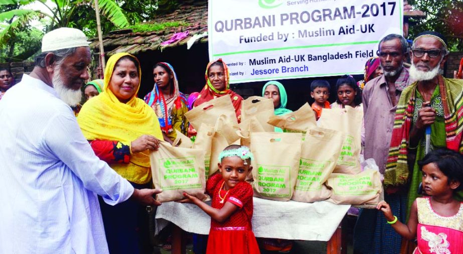 JESSORE: Meats of sacrificial animals were distributed at Amdanga Village in Abhaynagar Upazila organised by Muslim Aid, UK recently.