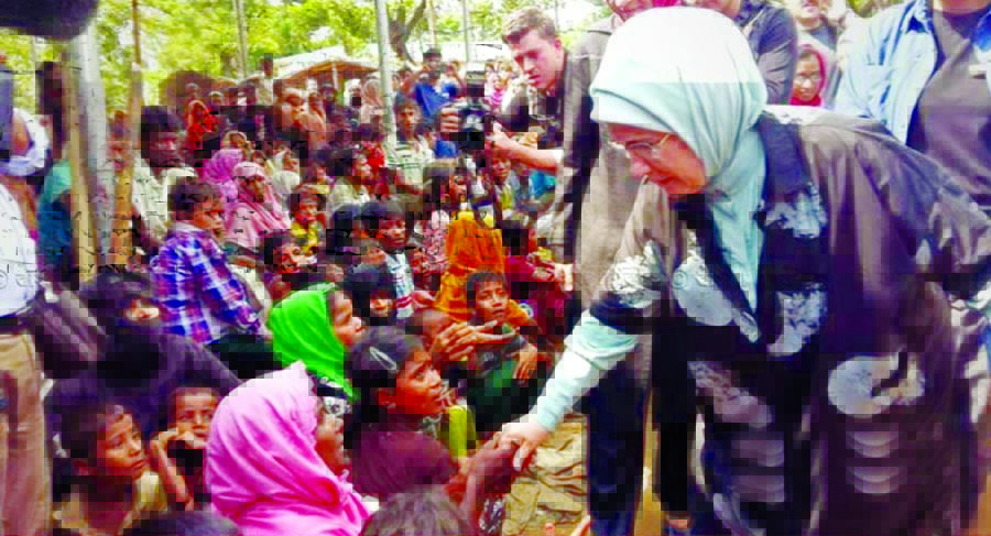 Turkish first Lady Emine Erdogan visiting Kutupalang Rohingya camp in Ukhiya upazila on Thursday afternoon.
