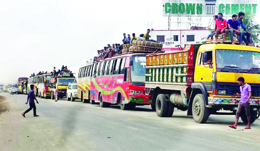 Long tailback on Dhaka-Tangail highway on Saturday causing massive delay in movement.