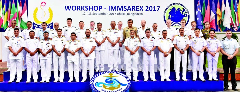 Assistant Chief of Naval Staff (Operations) Rear Admiral M Makbul Hossain, among others, poses for photo session at a preparatory conference on IONS Multilateral Maritime Search and Rescue Exercise (IMMSAREX) scheduled to be held on November at Naval Hea