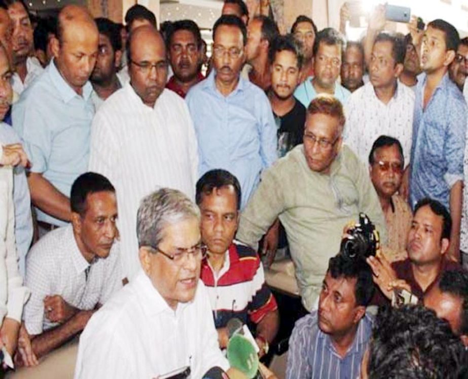 BNP Secretary General Mirza Fakhrul Islam Alamgir talking to journalists during his visit to Rohingya camps in Cox's Bazar on Tuesday.