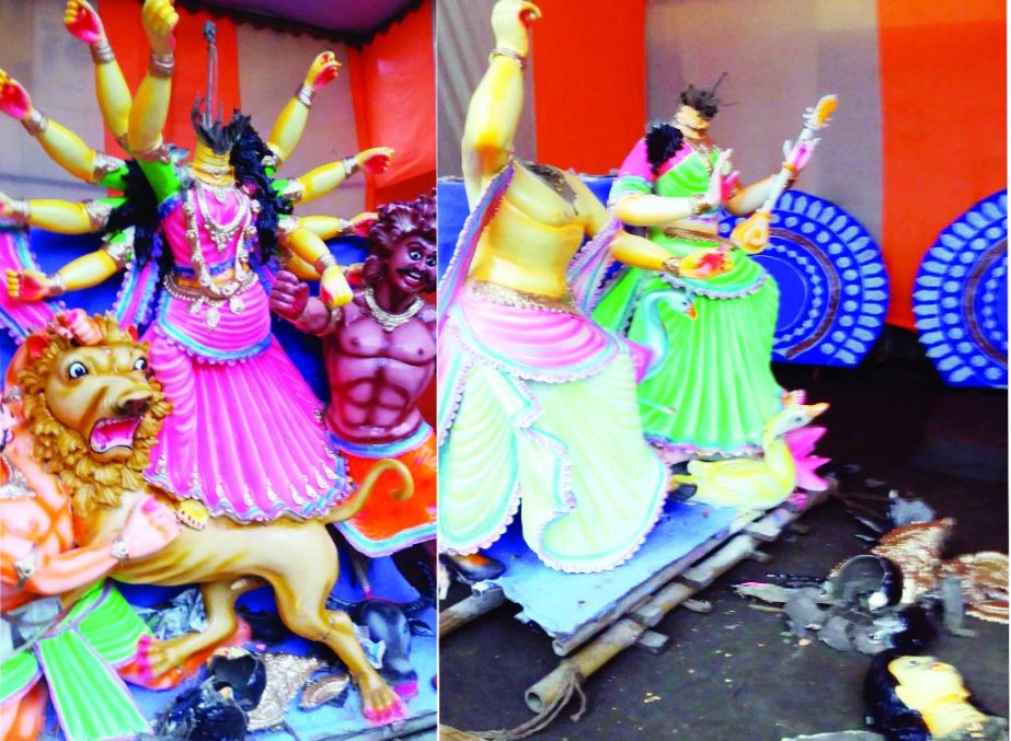 MURADNAGAR (Comilla): Miscreants vandalized four idols at a mandab in Muradnagar Upazila on Monday night.