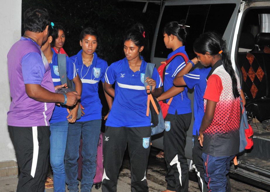 Members of Bangladesh Under-15 National Women's Football team report at the BFF House on Thursday for residential camp of the upcoming SAFF Under-15 Women's Championship.