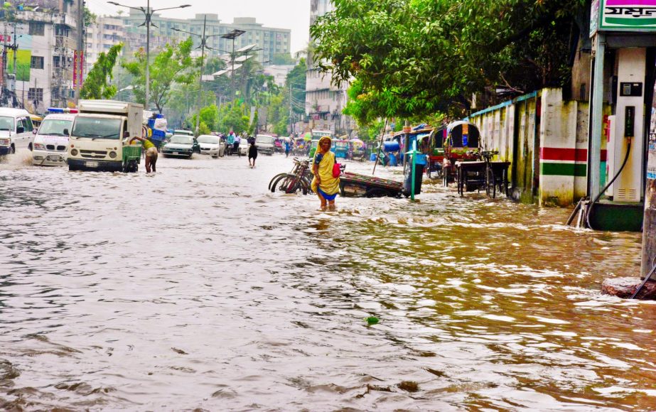 As the city experienced incessant rains for last two days, roads in Fakirerpool area was waterlogged. This photo was taken on Friday afternoon.