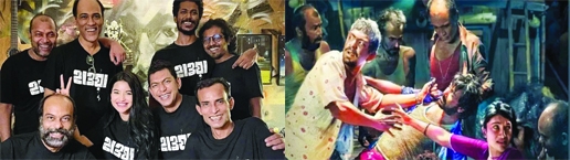 Chanchal Chowdhury, Sumon Anwar, Shariful Razz, Nazifa Tushi, among others in a scene from movie Hawa