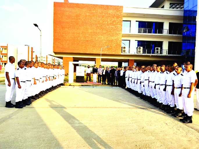 SYLHET: A view of the students of Bangladesh Marine Academy in front of the academic building.