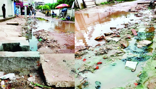 MIRZAPUR (Tangail): The dilapidated Rajbari Uttarpara area Manik Market Road in Gorai Union of Mirzapur Upazila needs immediate repair as the road is flooded with dirty water. The snap was taken on Thursday.