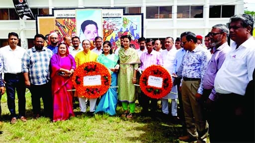 DAMUDYA (Shariatpur): Upazila Administration places wreath at the portrait of Bangamata Sheikh Fazilatunnesa Mujib marking her 92nd birthday on Monday. Alamgir Hossain, Chairman, Upazila Parishad was present as the Chief Guest.