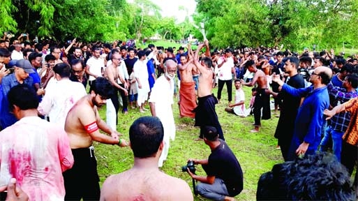 KULAURA (Moulvibazar): People gather at Tajia procession at Imambaras of Prithimpasha of Kulaura Upazila in observance of the holy Ashura on Monday